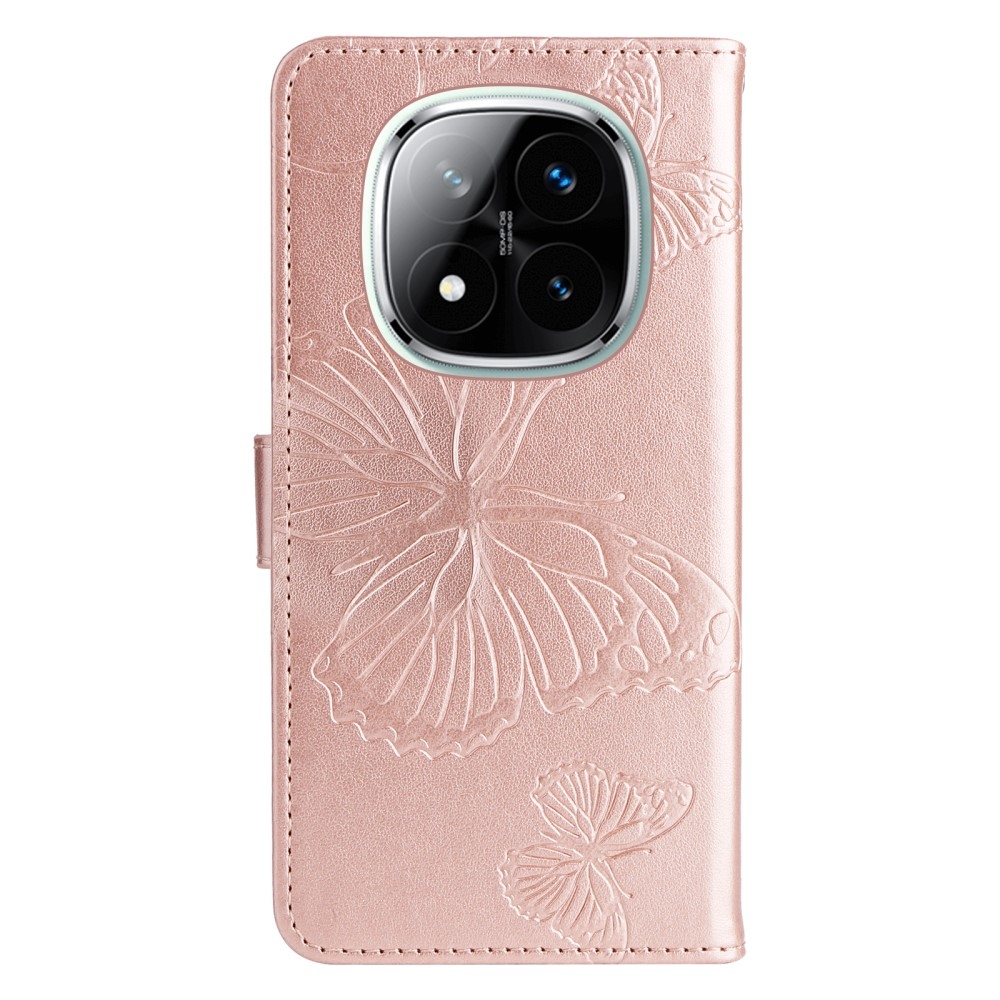 Nagy pillangó könyv tok Xiaomi Redmi Note 14 Pro 5G/Poco X7 5G/Note 14 Pro+ 5G - rózsa arany