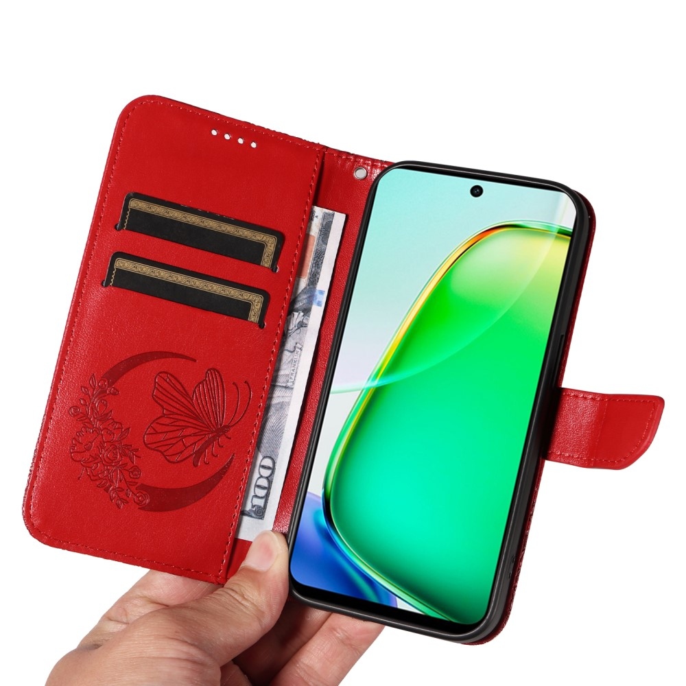 Virágos pillangó könyvtáska a Vivo Y28-hoz - piros