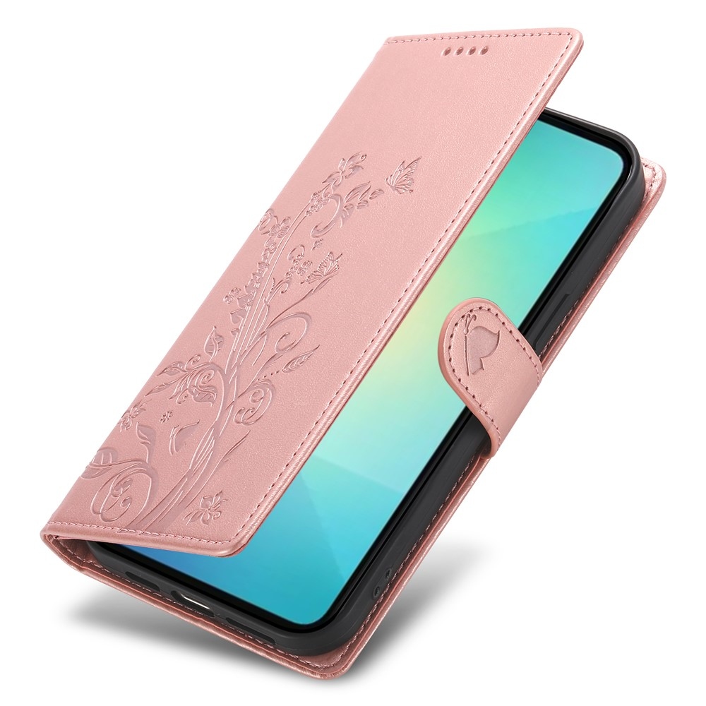 Virágos könyv tok Samsung Galaxy A07 4G készülékhez - rózsaarany