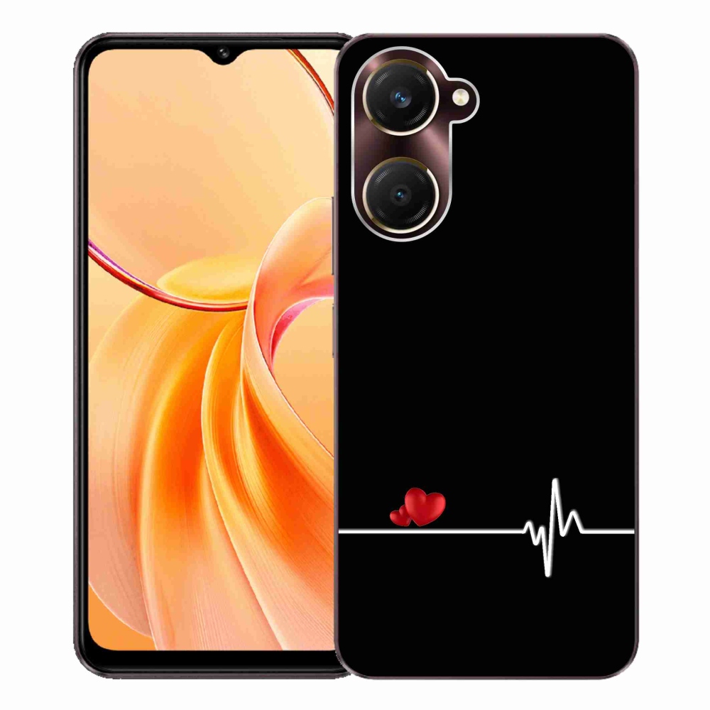 Gél borító mmCase a Vivo Y28s 5G-n - szív és szívverés fekete háttérrel