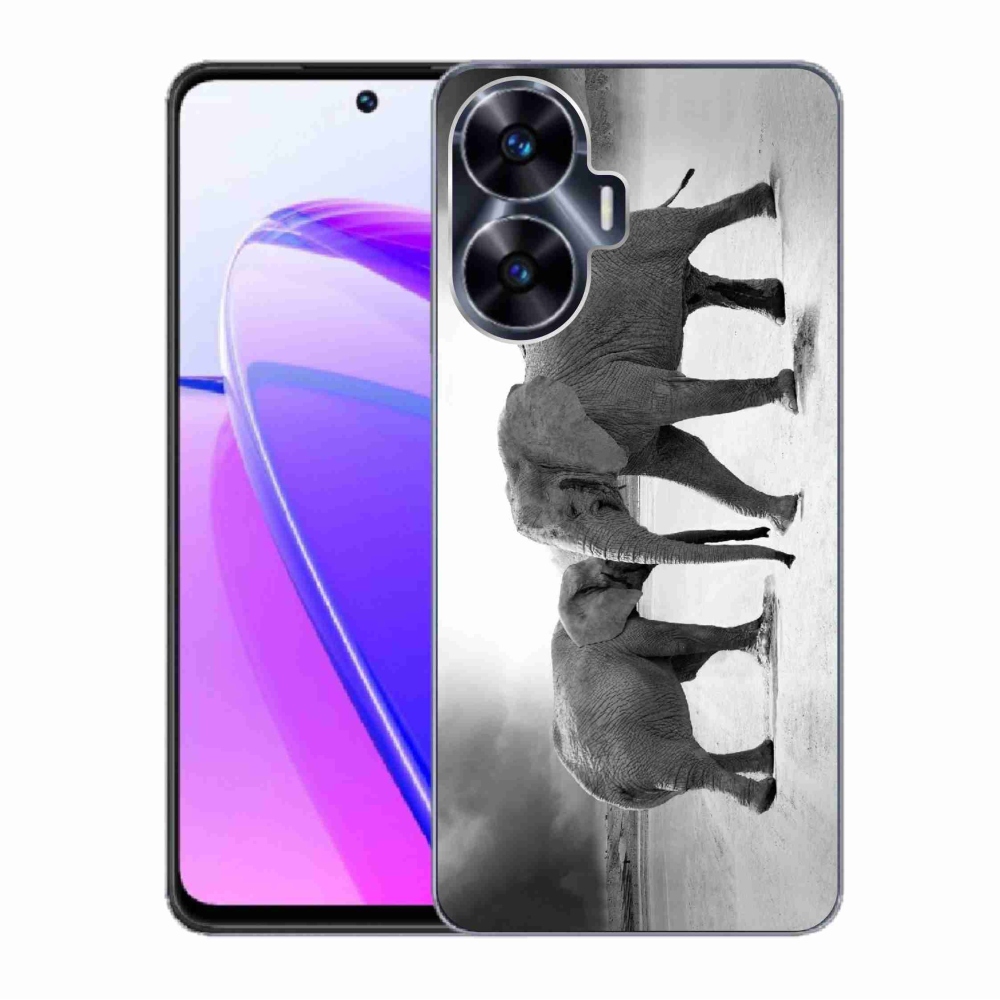 Gél borítás mmCase a Realme C55 készülékhez - fekete és fehér elefántok