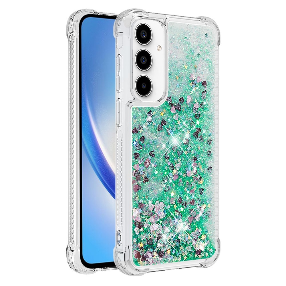 Glitter zselés homokóra tok Samsung Galaxy A35 5G - zöld/szív