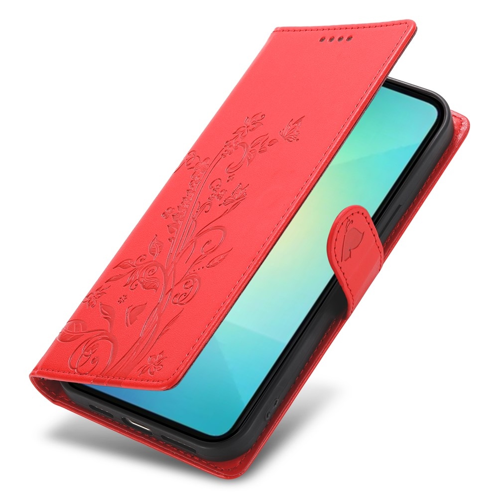 Virágos könyv tok Samsung Galaxy A07 4G készülékhez - piros