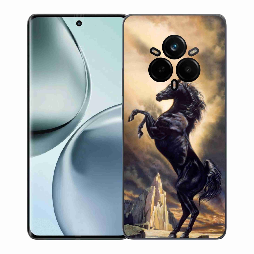 Gél borítás mmCase a Realme 14 Pro 5G számára - fekete rajzfilm ló