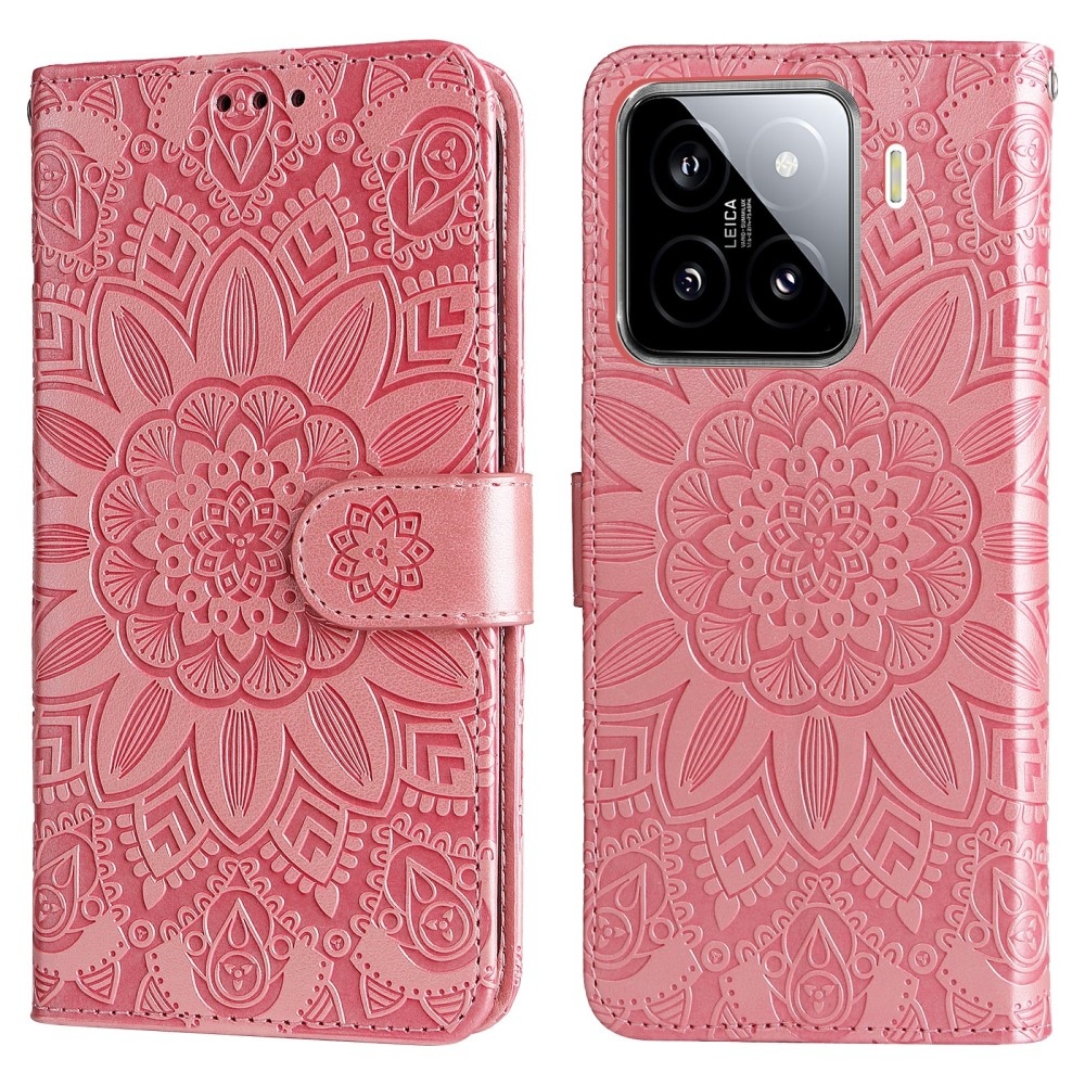 Napraforgó könyv tok a Xiaomi 15-öshöz - rózsaszín