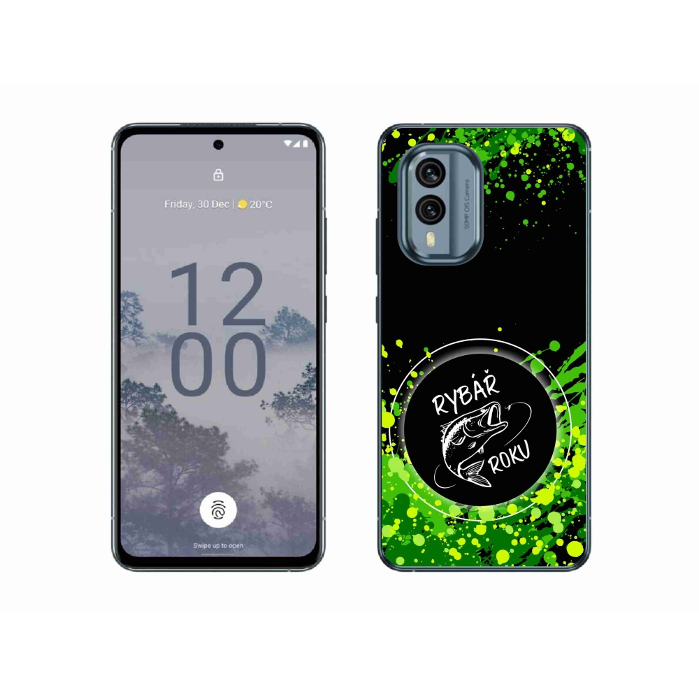 Zselés borító mmCase a Nokia X30 5G készülékhez - Az év horgásza fekete háttérrel