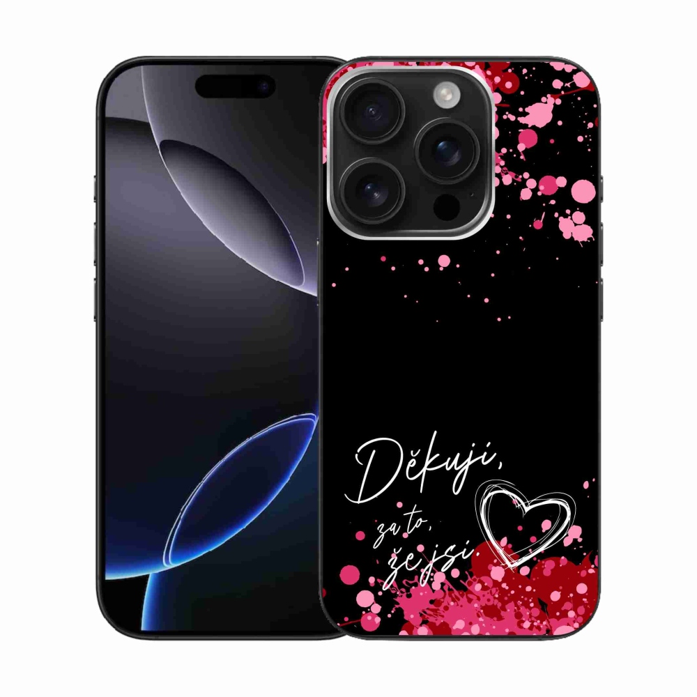 Zselés borítás mmCase iPhone 16 Pro készülékhez - szerelmes szöveg 2 fekete háttér