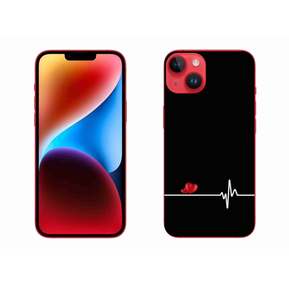 Gél borítás mmCase iPhone 14 Plus készülékhez - szív és szívverés fekete háttérrel