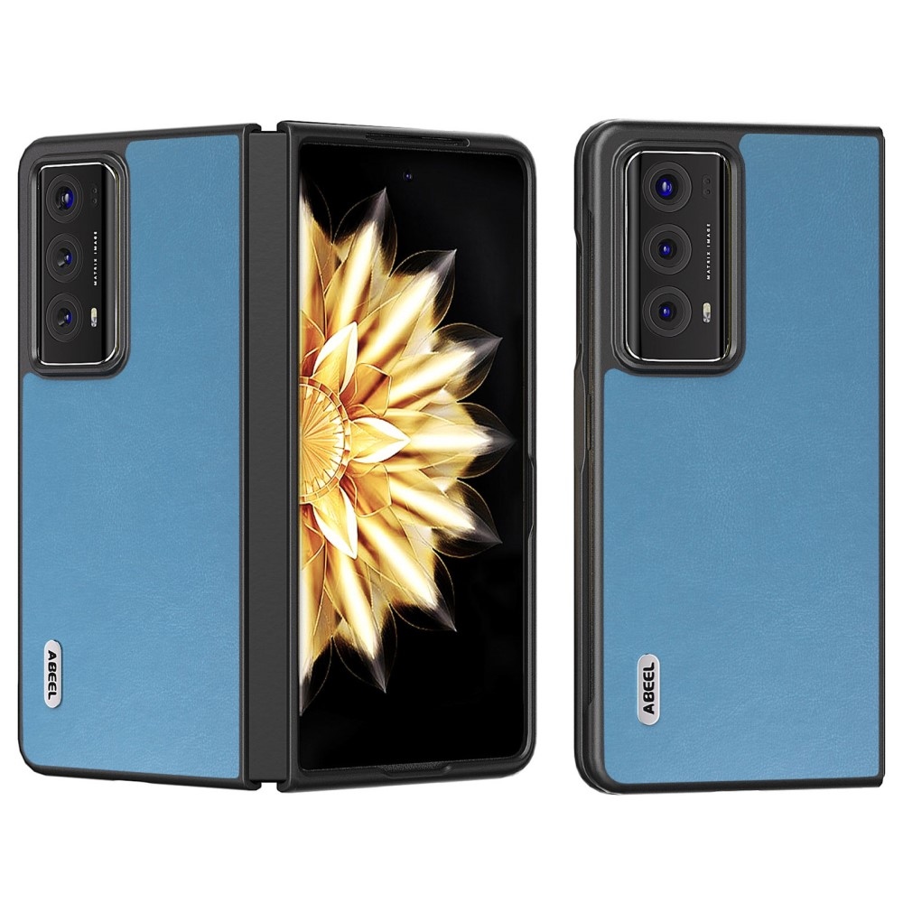 ABEEL műanyag tok műbőrrel a Honor Magic V2 készülékhez - világoskék színben