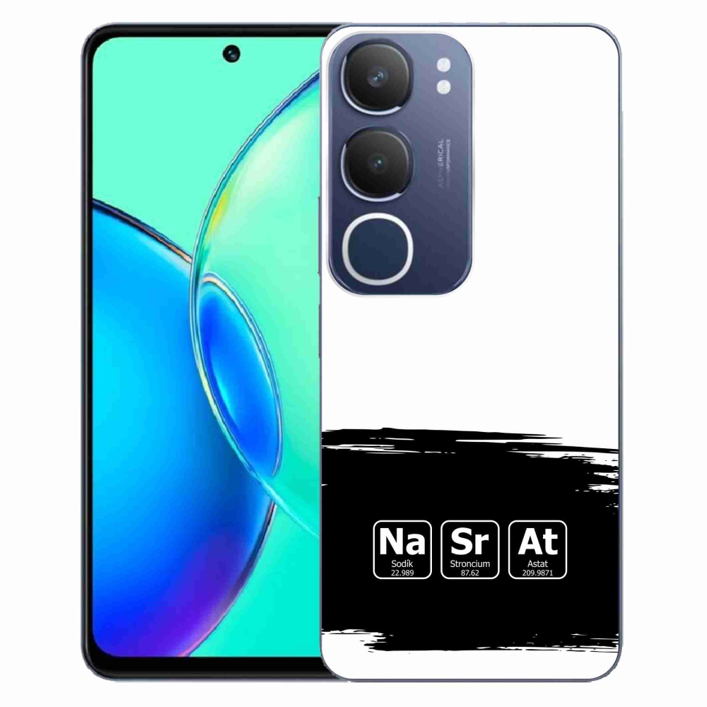 Gél borító mmCase a Vivo Y19s készülékre - kémiai elemek fekete és fehér háttérrel