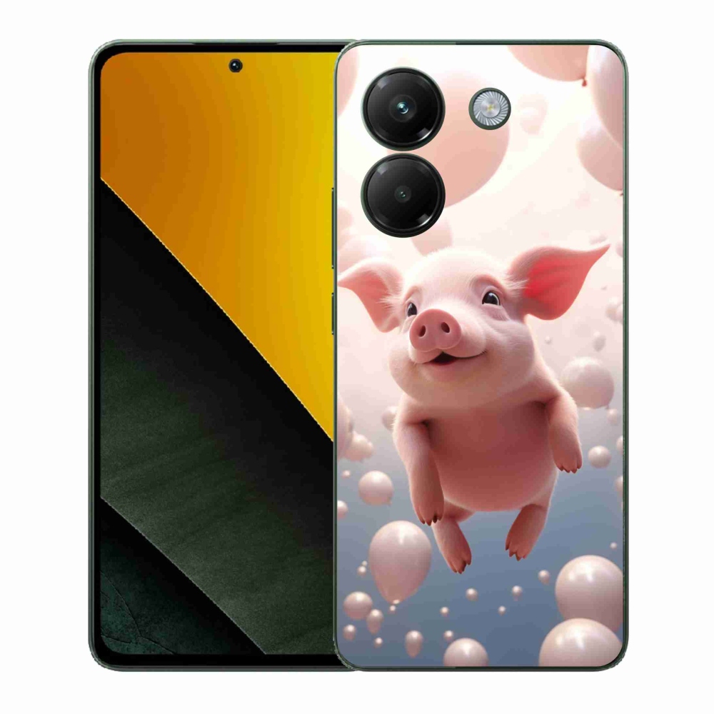 Gél borítás mmCase a Xiaomi Poco M7 Pro 5G számára - malac lufikkal