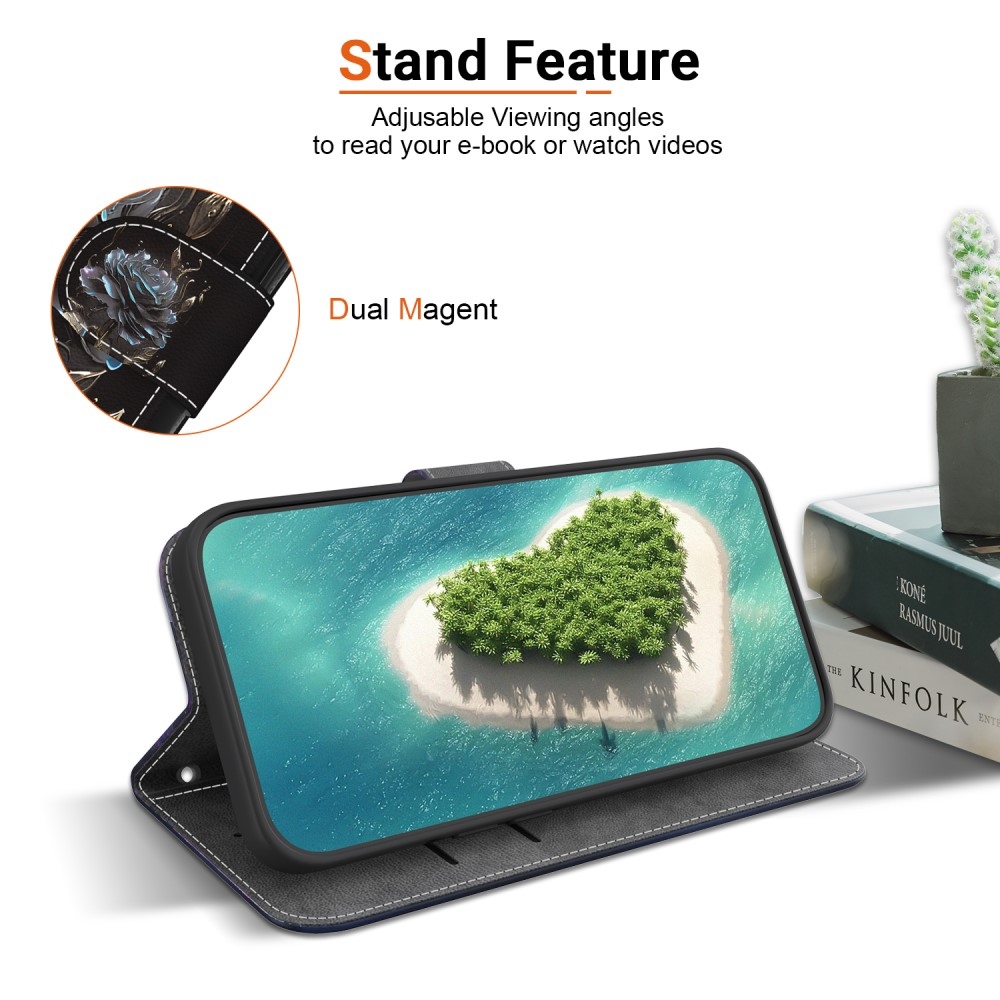 Printern könyv tok Xiaomi Redmi Note 14 5G - fekete rózsa