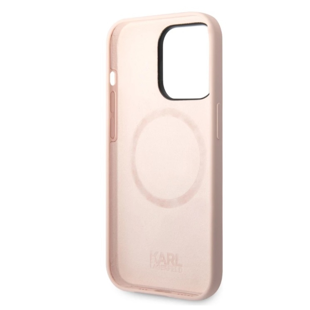 Karl Lagerfeld MagSafe Cover Folyékony szilikon Karl Head iPhone 14 Pro rózsaszínű