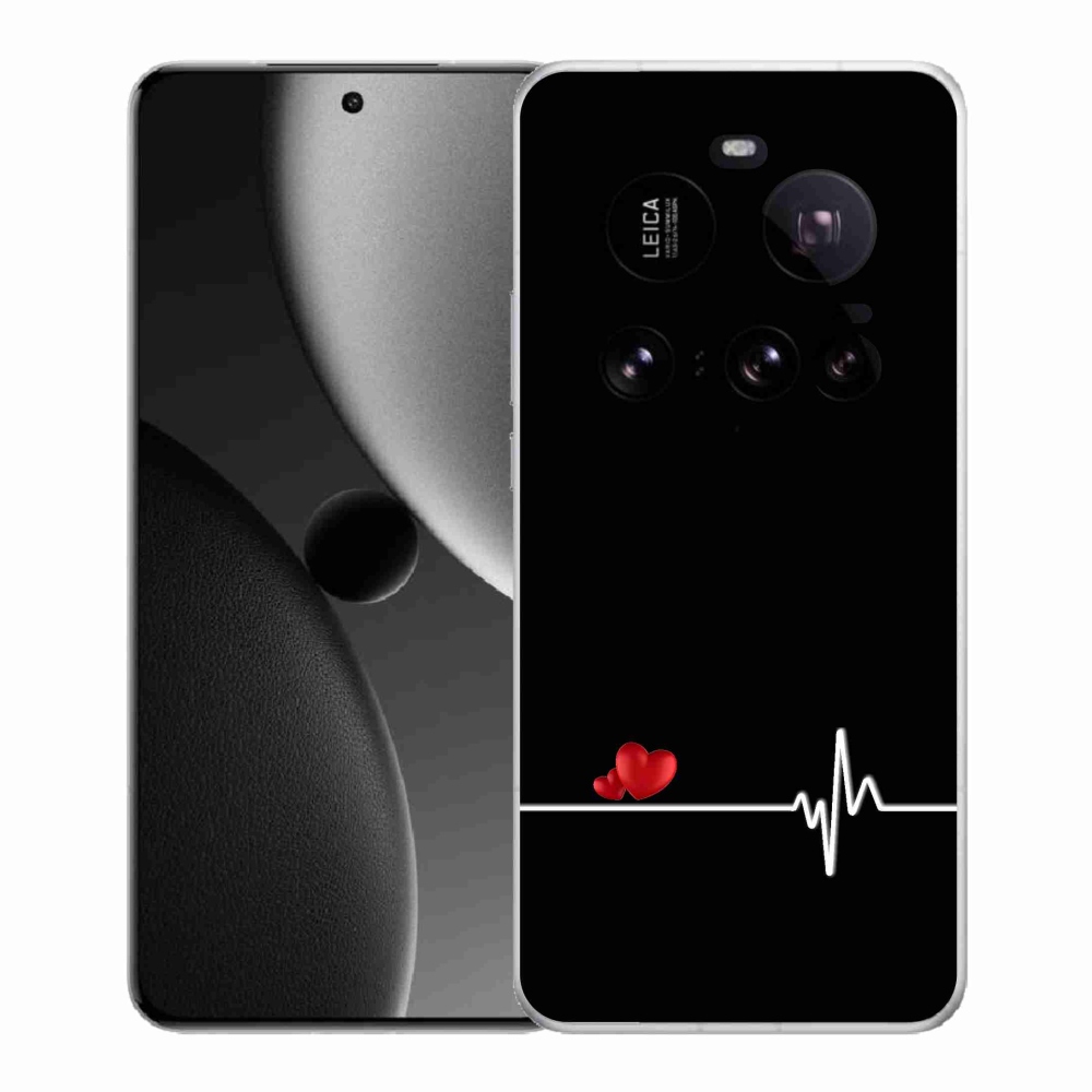 Gél borító mmCase a Xiaomi 15 Ultra számára - szív és szívverés fekete háttérrel