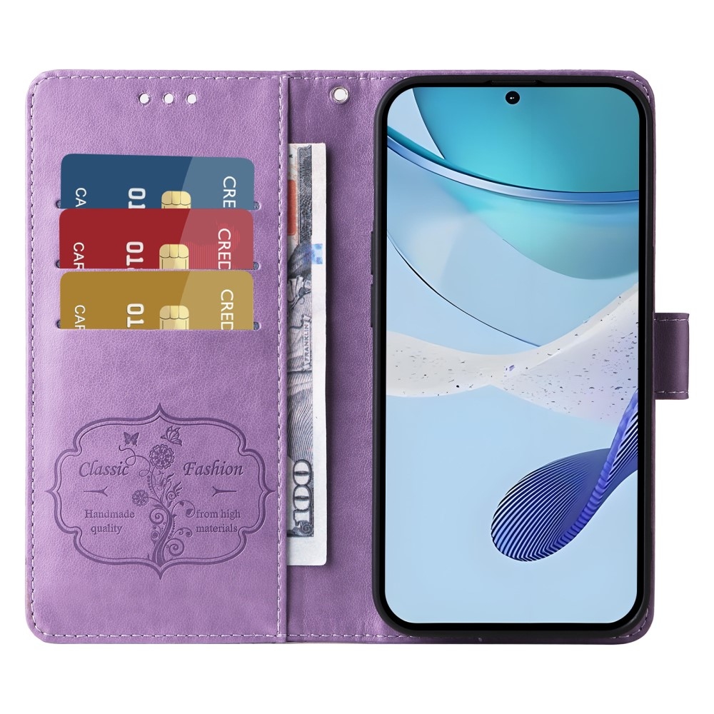 Virágos könyvtáska a Realme 14x 5G/Realme C75 készülékhez - lila