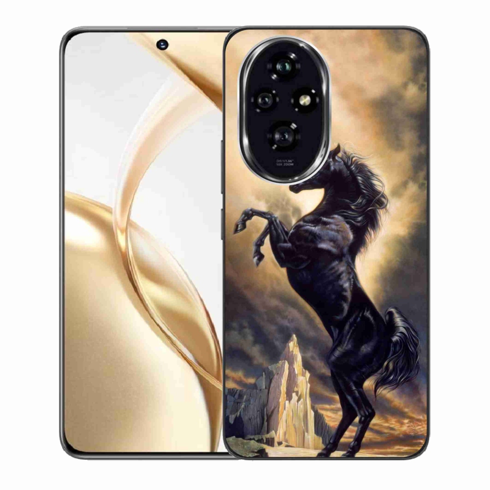 Zselés borító mmCase a Honor 200 5G számára - fekete rajzfilm ló