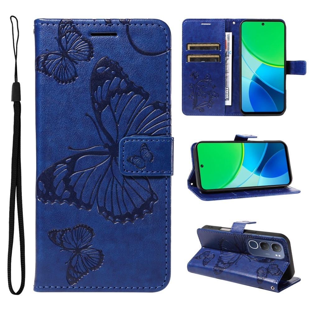 Nagy pillangó könyvtáska Vivo Y19s készülékhez - kék