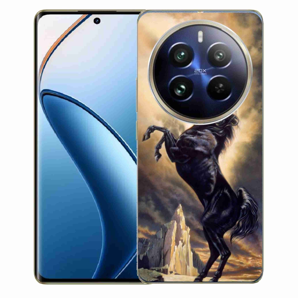 Zselés borítás mmCase a Realme 12 Pro 5G/12 Pro+ 5G számára - fekete rajzfilm ló