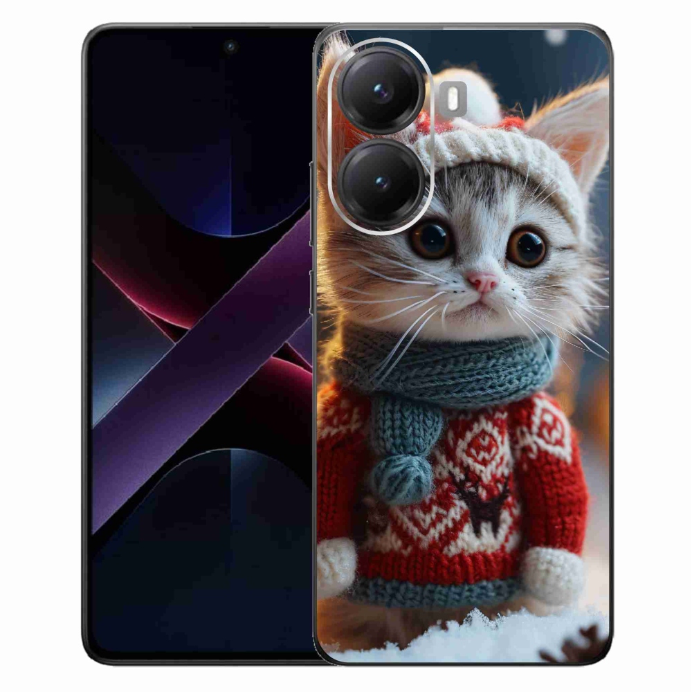 Gél borítás mmCase a Xiaomi Poco X7 Pro 5G számára - cica pulóverben