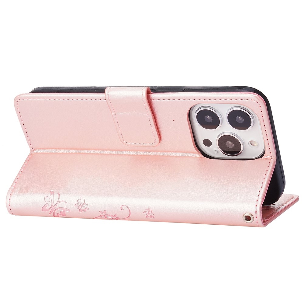 Virágok könyvtáska iPhone 15 Pro készülékhez - rózsaarany