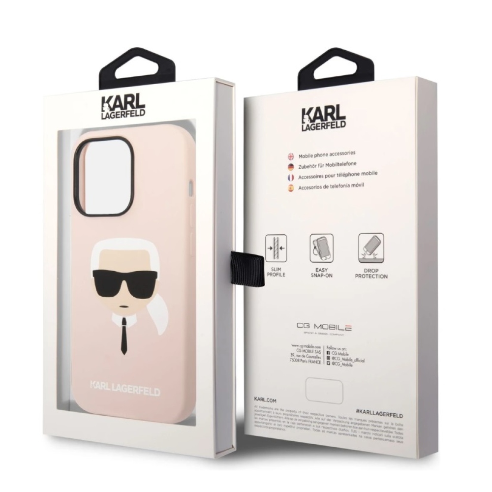 Karl Lagerfeld MagSafe Cover Folyékony szilikon Karl Head iPhone 14 Pro rózsaszínű