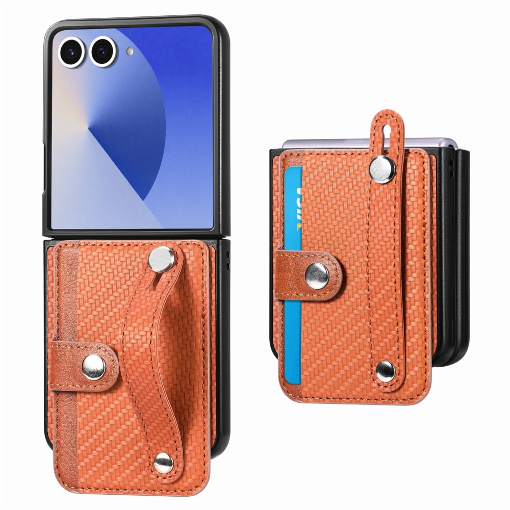 Műanyag borítás műbőrrel a Samsung Galaxy Z Flip7 5G készülékre - barna