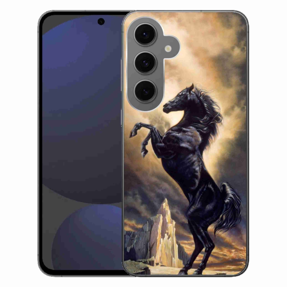 Zselés borítás mmCase Samsung Galaxy S24 FE - fekete rajzfilm lóhoz