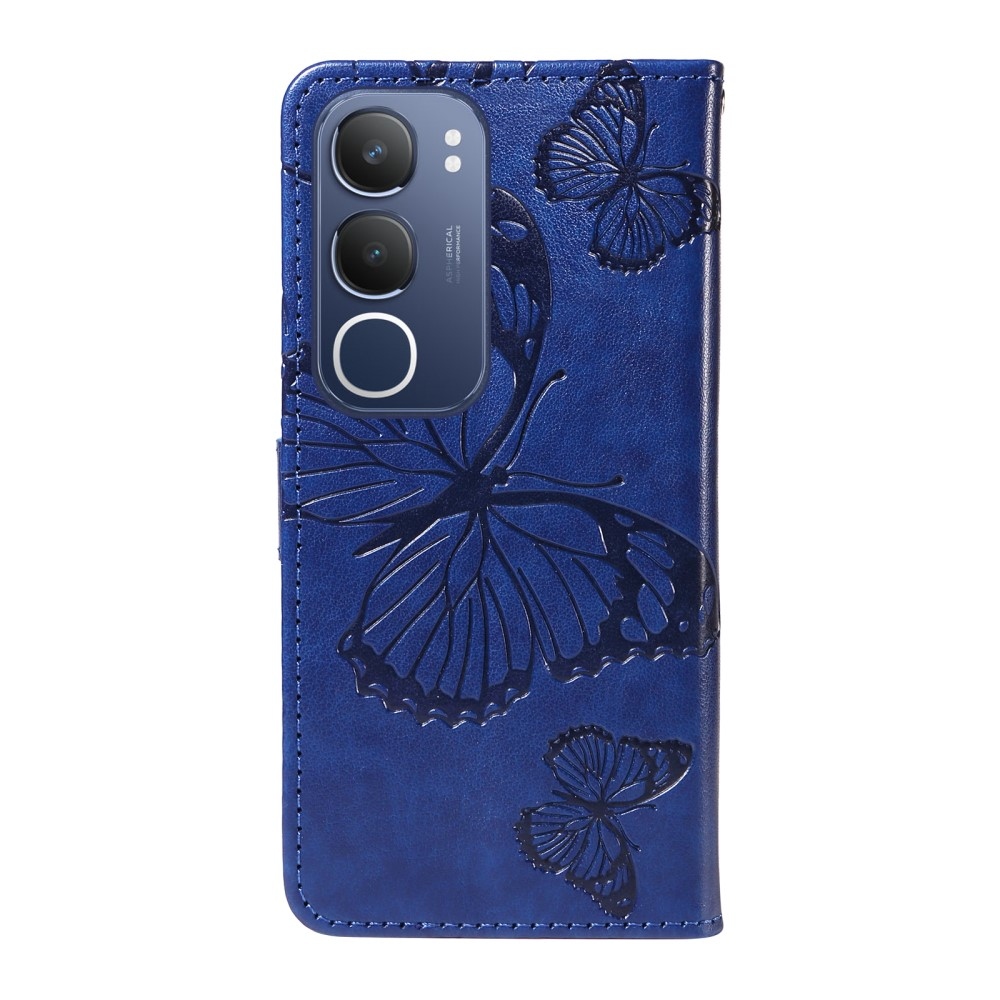 Nagy pillangó könyvtáska Vivo Y19s készülékhez - kék