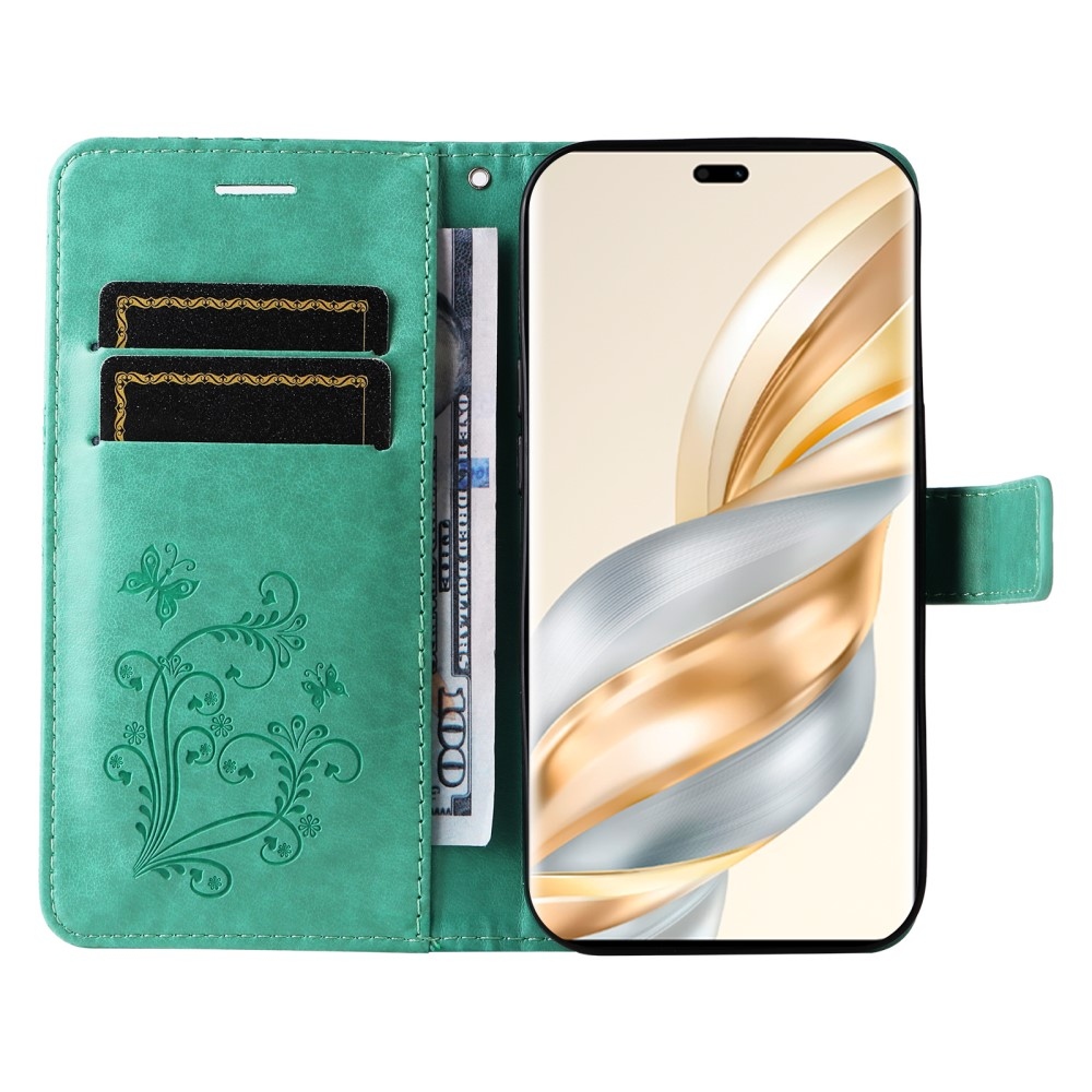 Nagy pillangó könyv tok a Honor Magic 7 Lite 5G készülékhez - teal színű