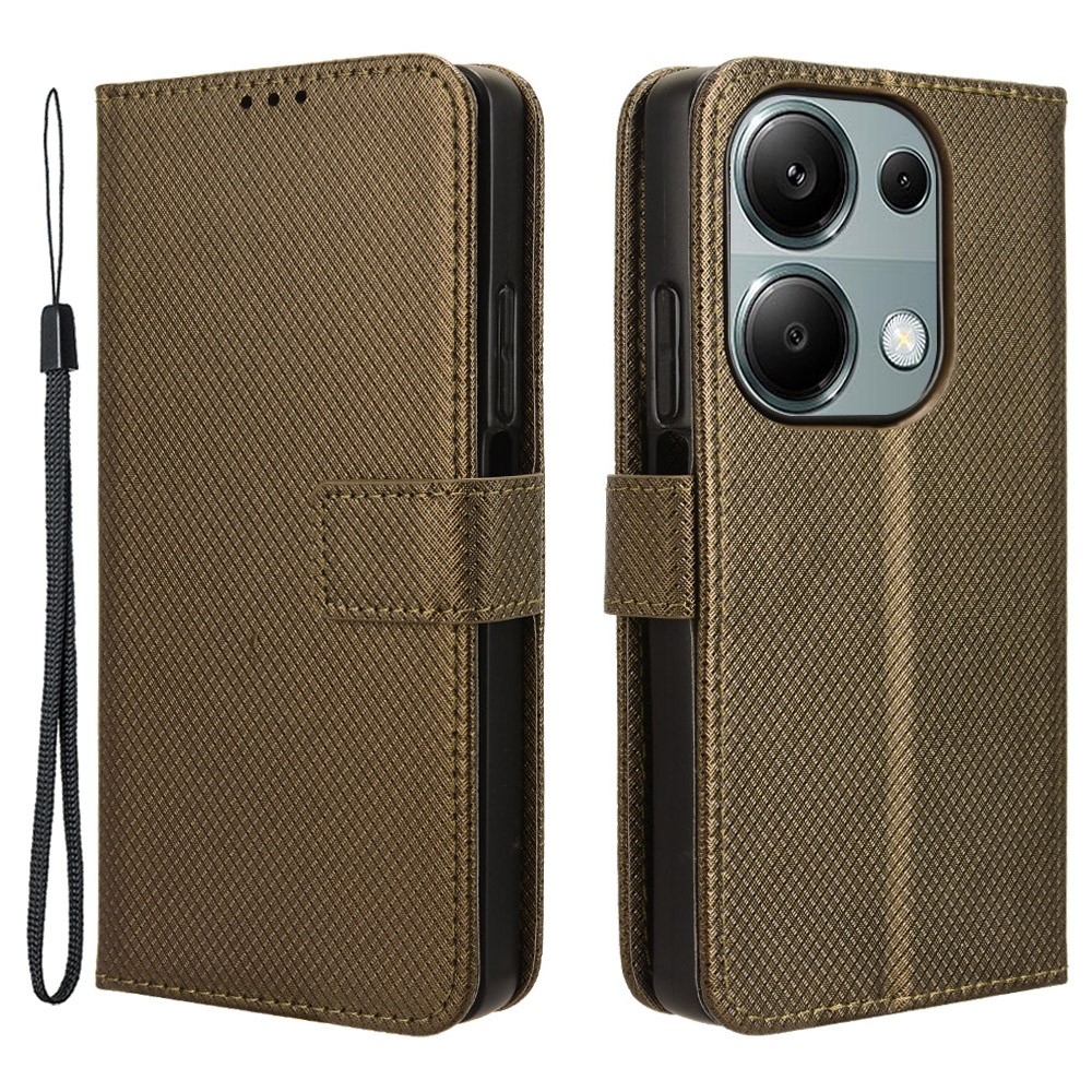 Gyémánt könyv tok Xiaomi Redmi Note 14S/Note 13 Pro 4G/Poco M6 Pro - barna színben