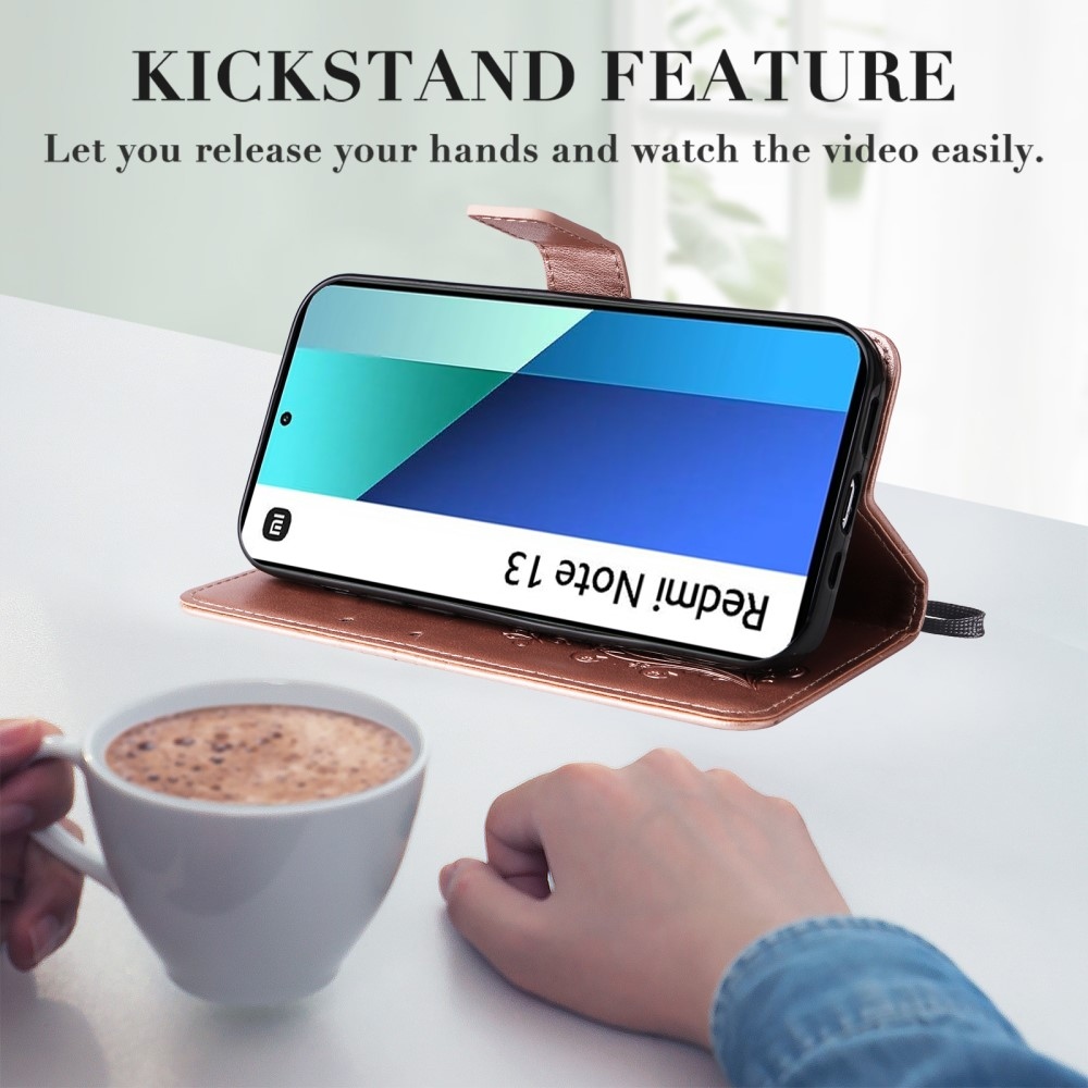 Nagy pillangó könyv tok a Xiaomi Redmi Note 13-hoz - rózsaarany színben