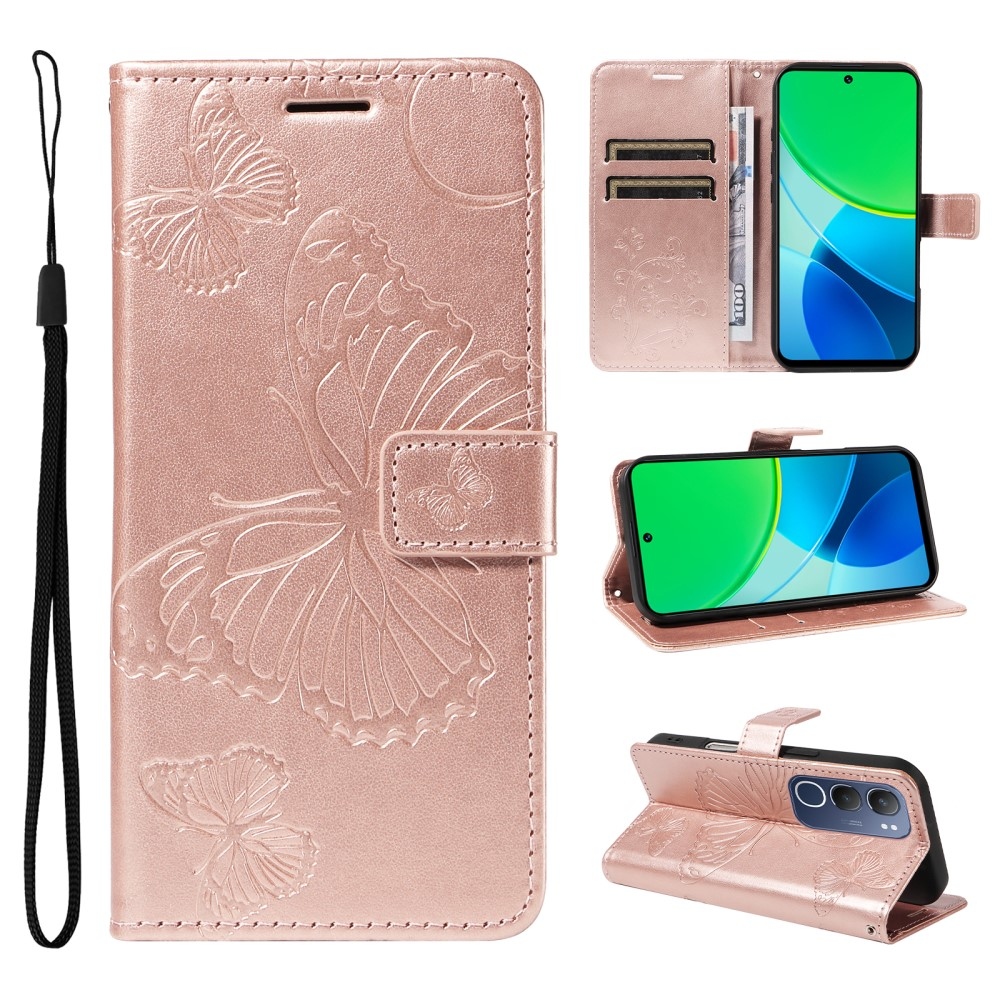 Nagy pillangó könyv tok a Vivo Y19s készülékhez - rózsaarany