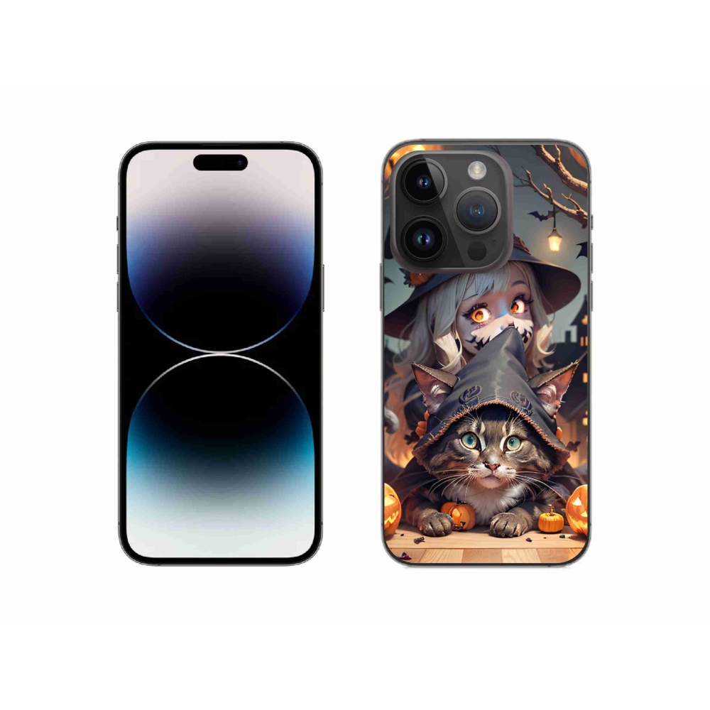 Zselés borítás mmCase iPhone 14 Pro készülékhez - boszorkány macskával