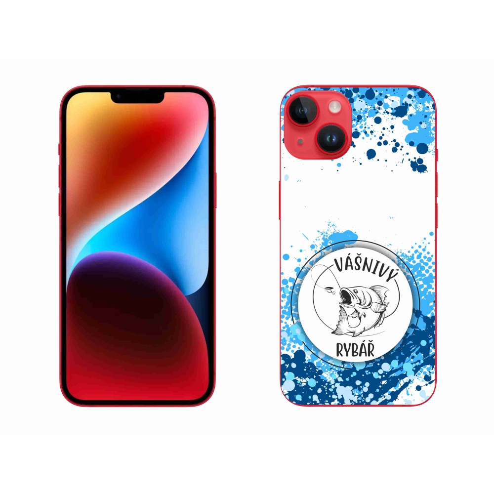 Gél borítás mmCase iPhone 14 Plus készülékhez - szenvedélyes halász fehér háttérrel