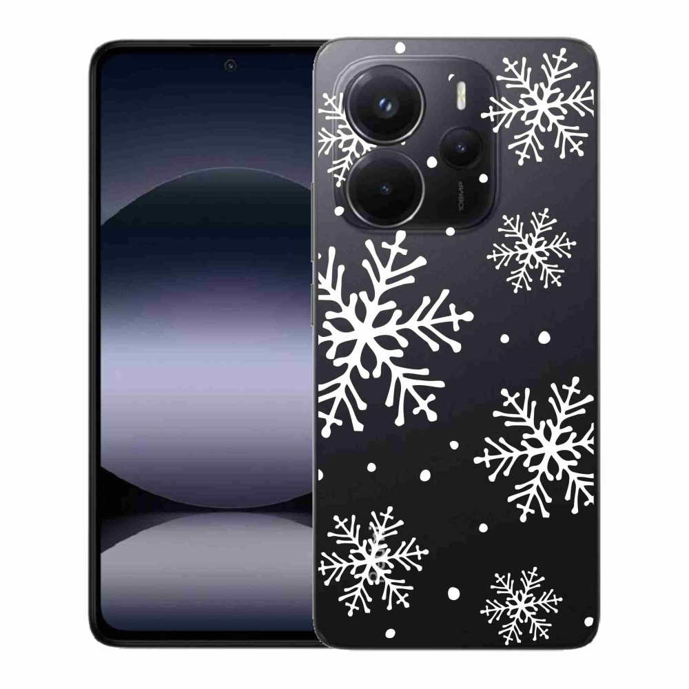 Gél borító mmCase a Xiaomi Redmi Note 14-hez - fehér hópelyhek átlátszó háttéren