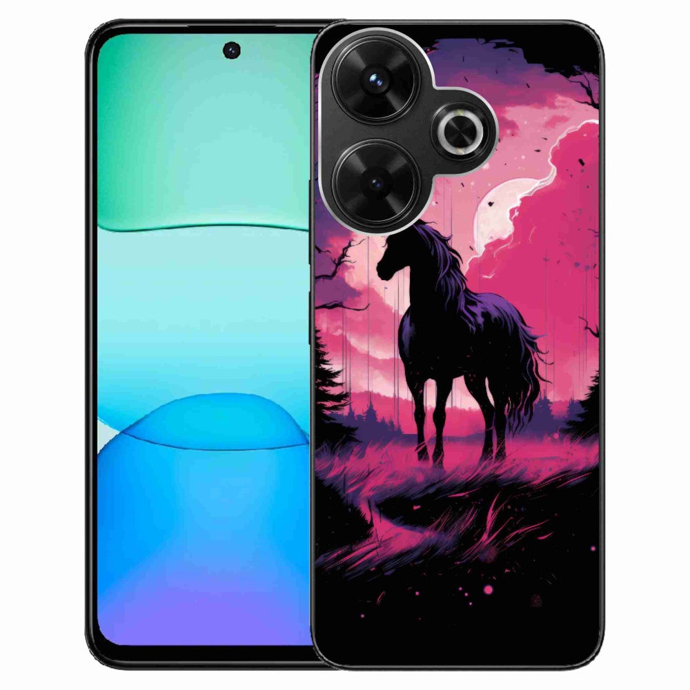 Gél borítás mmCase a Xiaomi Redmi 13 4G/Poco M6 4G - fekete rajzfilm ló 1