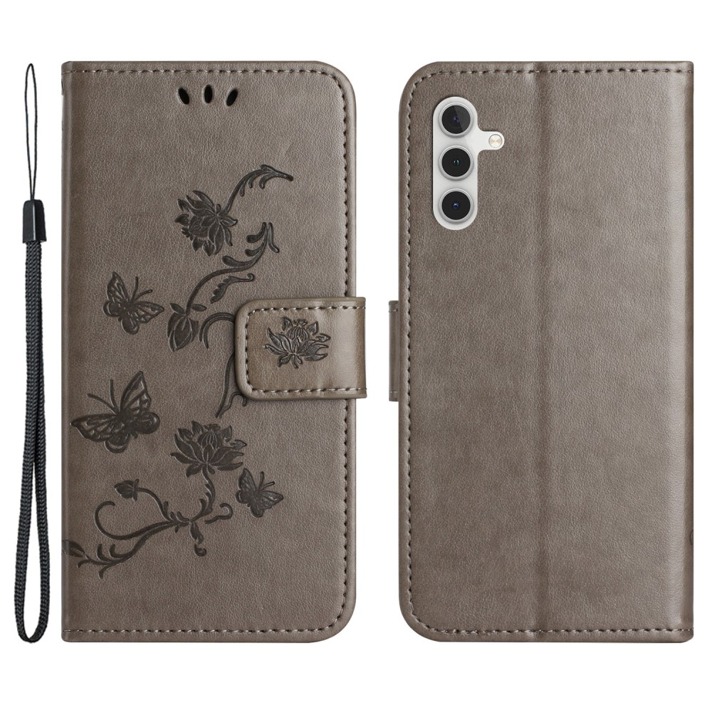 Virágos könyv tok Samsung Galaxy S24 készülékhez - szürke