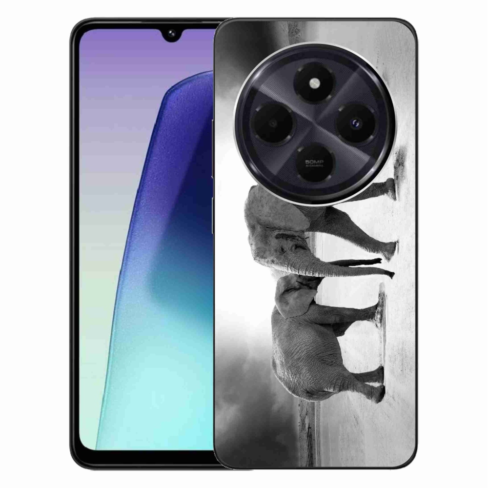 Gél borítás mmCase a Xiaomi Redmi 14C/Poco C75 számára - fekete és fehér elefántok