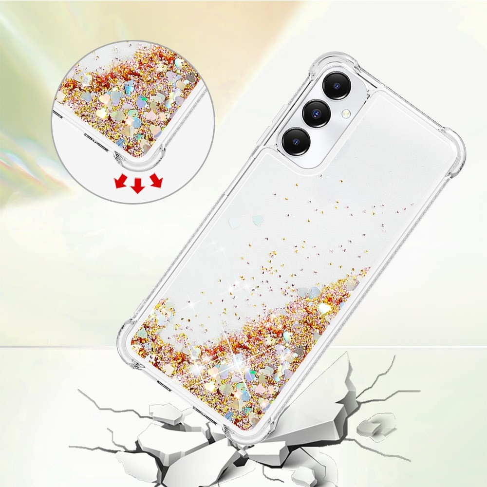 Glitter zselés homokóra tok Samsung Galaxy A05s készülékhez - arany/szív