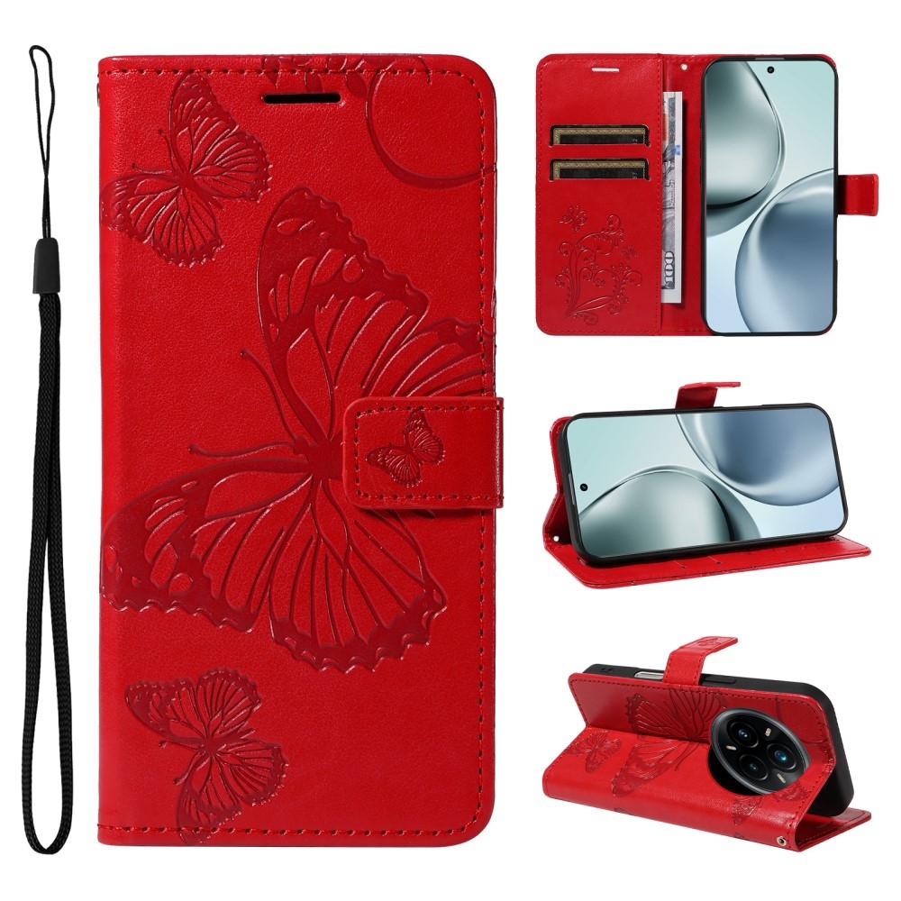 Nagy pillangó könyvtáska a Realme 14 Pro+ 5G számára - piros