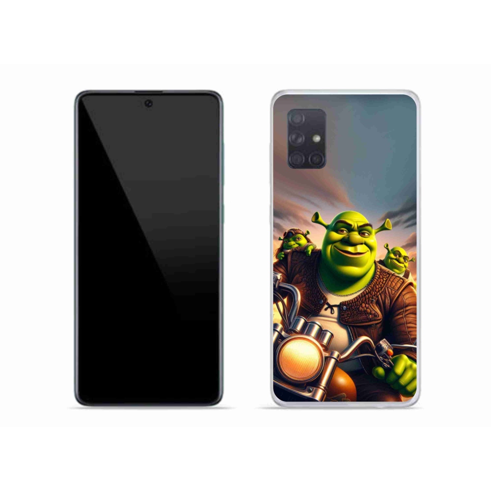 Zselés borítás mmCase Samsung Galaxy A71 készülékhez - Shrek egy motorkerékpáron