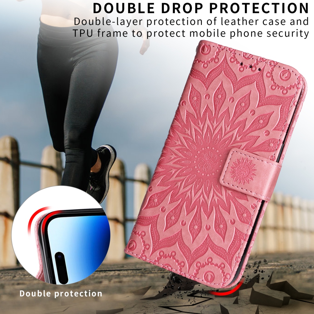 Napraforgó könyv tok Xiaomi Redmi 15C 4G/5G (173mm) - rózsaszínű