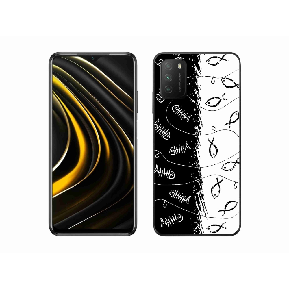 Gél borító mmCase a Xiaomi Poco M3 számára - csontvázak és halak