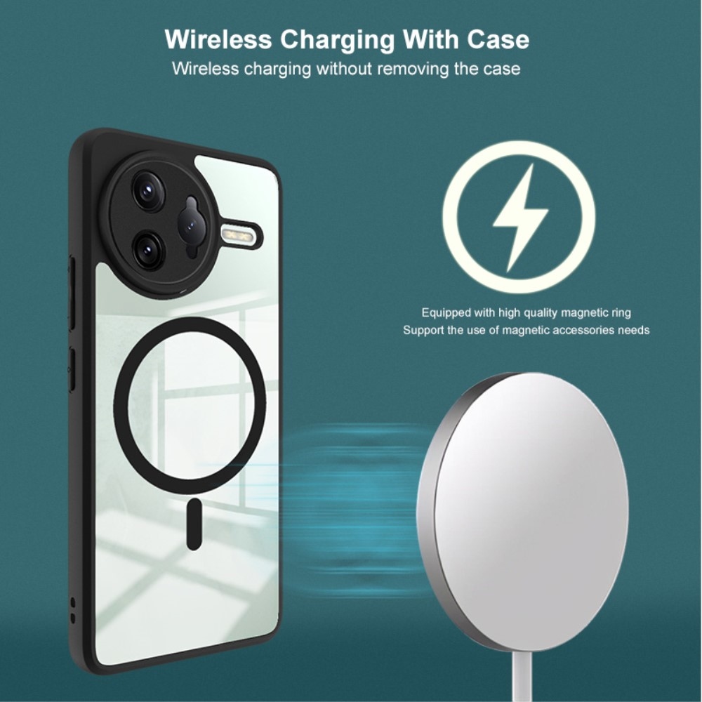 Átlátszó zselés tok MagSafe támogatással a Xiaomi Poco F7 Ultra 5G számára - fekete