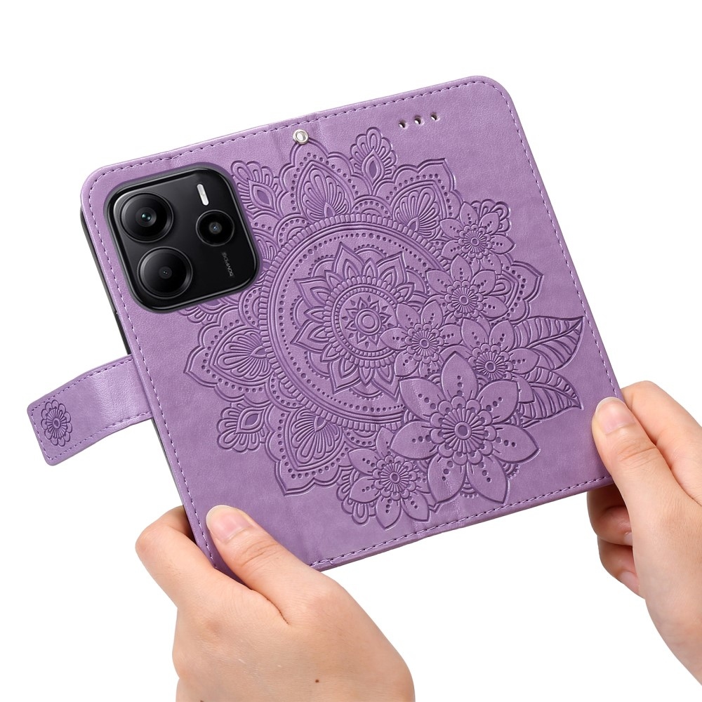 Virágos könyv tok Xiaomi Redmi Note 14-hez - lila