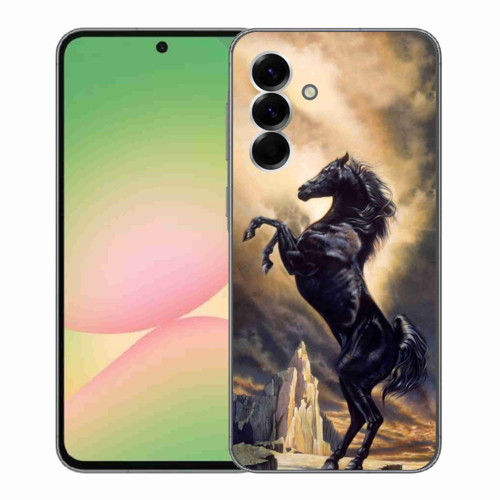 Gél védőhuzat mmCase Samsung Galaxy A56 5G - fekete rajzfilm lóhoz