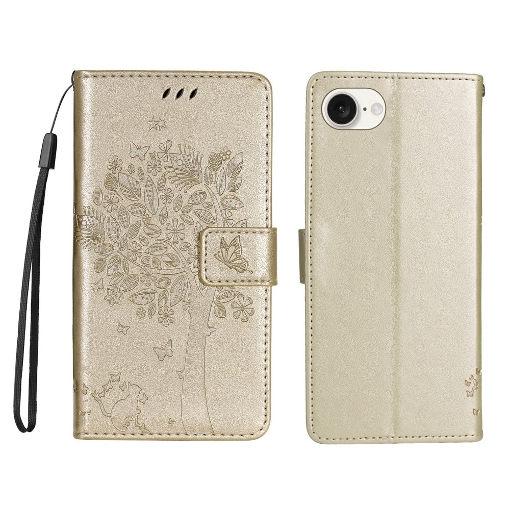 Fák könyvtáska iPhone 16e készülékhez - arany színben