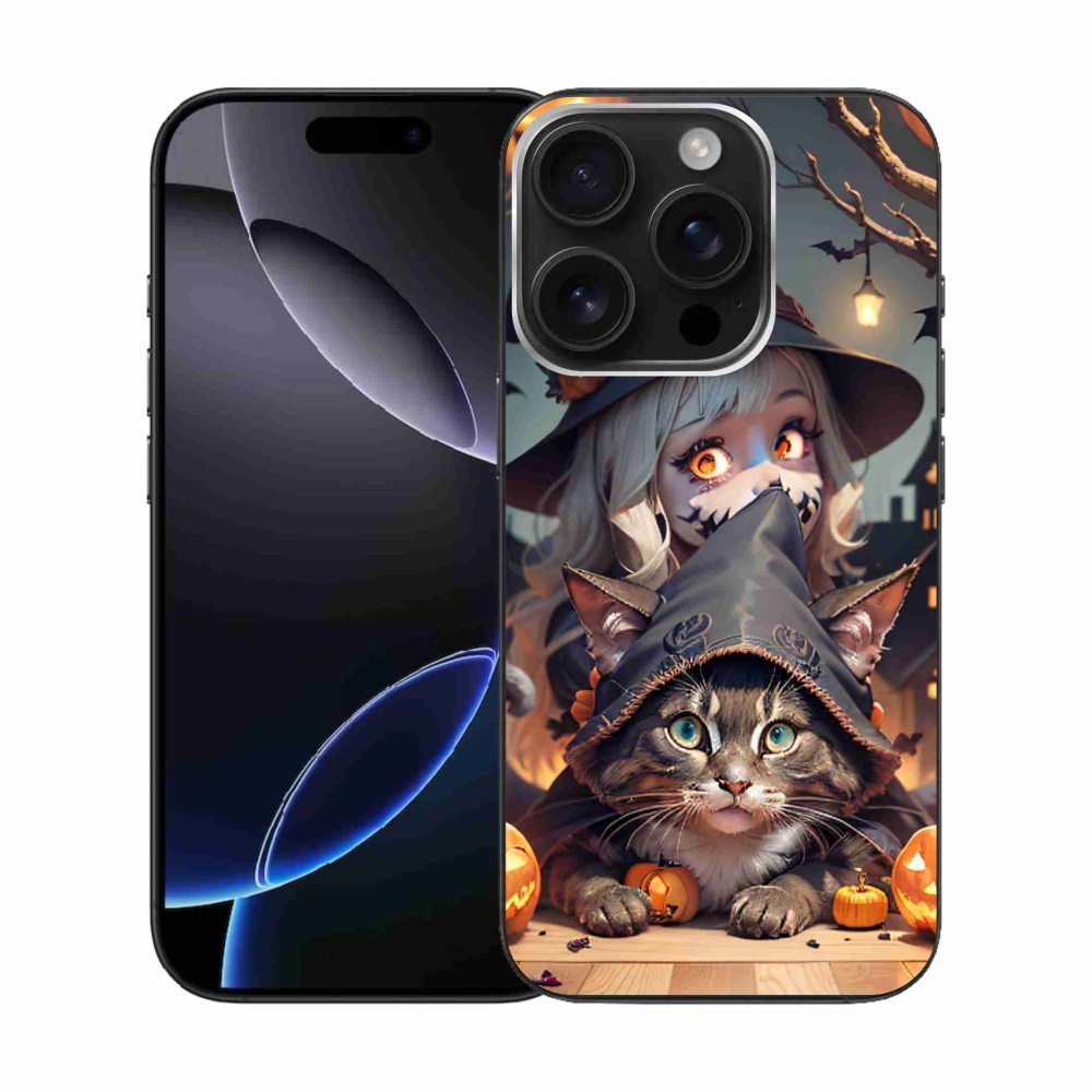 Zselés borítás mmCase iPhone 16 Pro készülékhez - boszorkány macskával