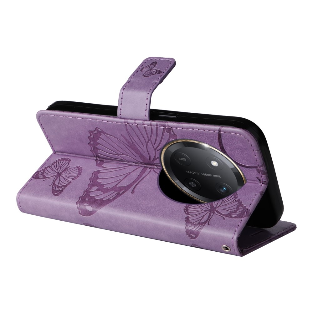 Nagy pillangó könyv tok a Honor Magic 7 Lite 5G számára - lila