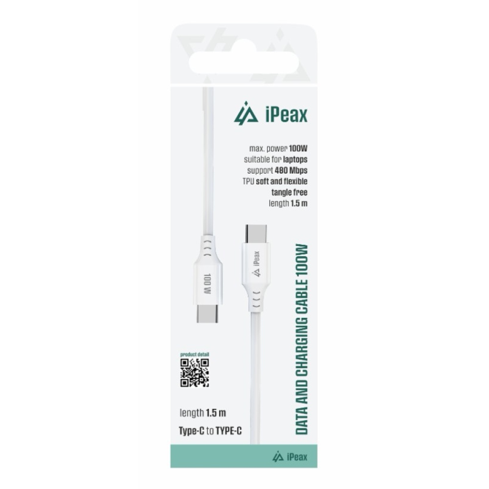 iPEAX TPU kábel USB-C / USB-C, 1,5 m, 5A, 100W - fehér